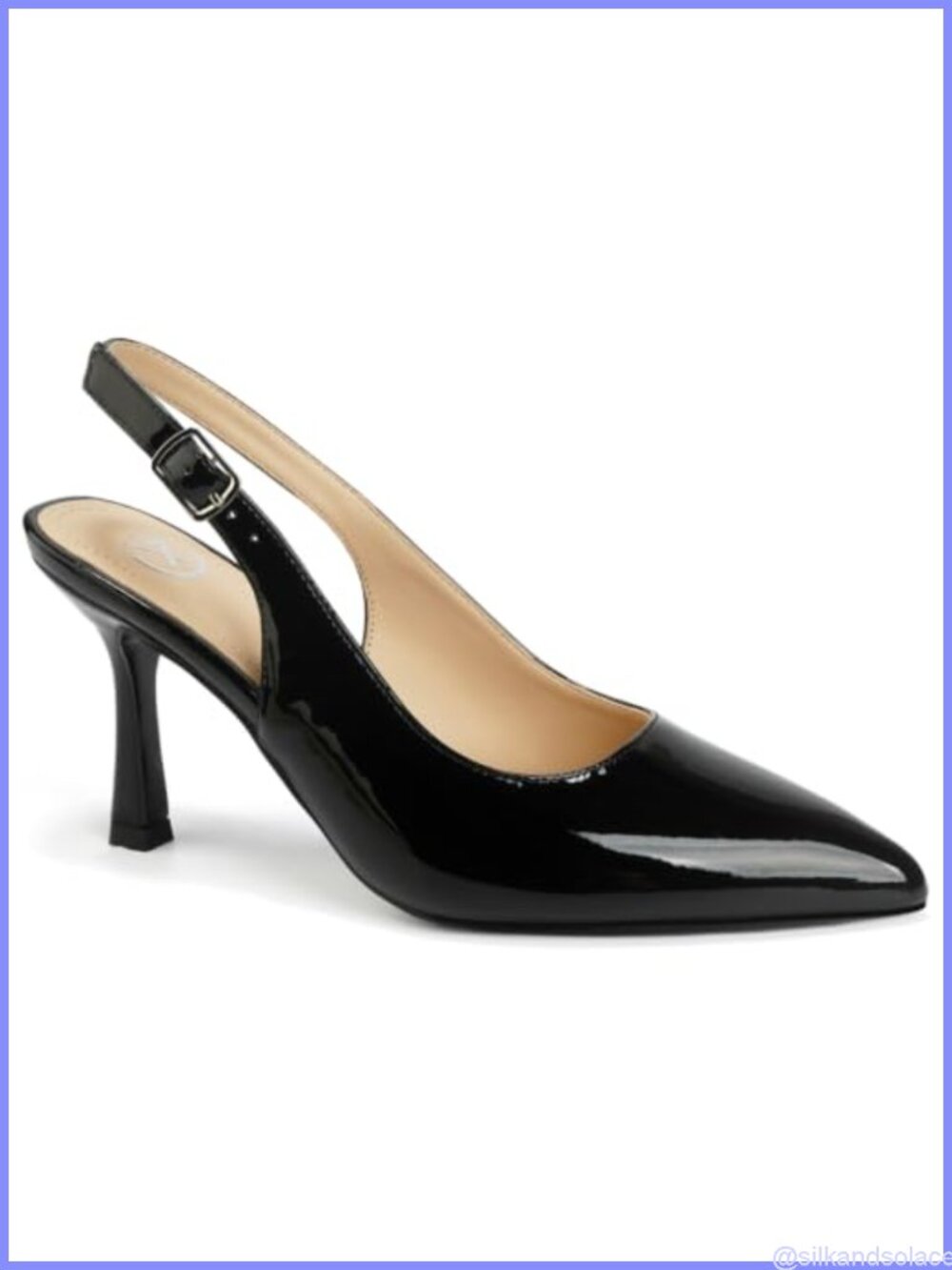 Women's Pointed Toe Slingback Heels Patent Faux Leather Kitten Heel Pumps